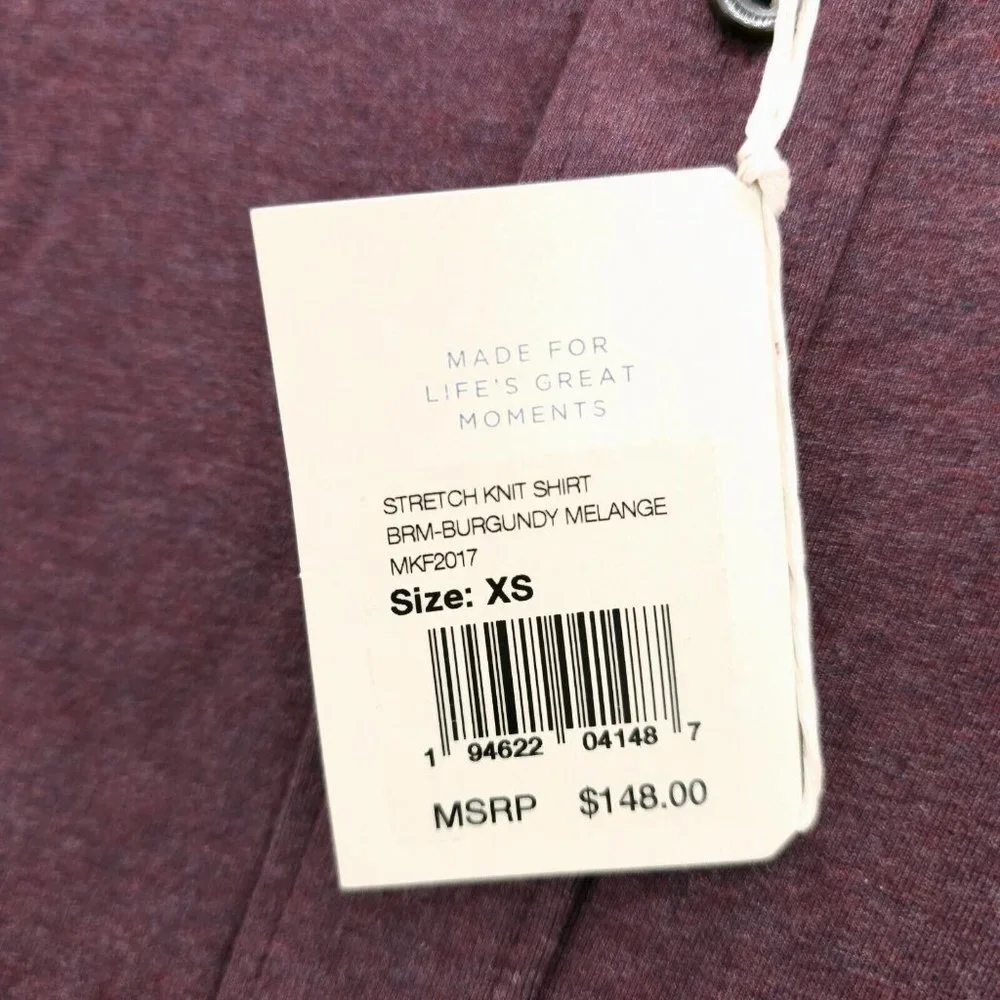 NWT Faherty Stretch Knit Shirt Burgundy Melange Pima Cotton Tencel Men's Size XS - Picture 6 of 7
